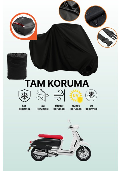 Siyah Arka Çanta Uyumlu Lambretta G350 Uyumlu Motosiklet Brandası, Koruyucu Örtü