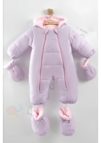 Yeni Patikli Içi Peluş Eldivenli Kapüşonlu Çocuk Kar Kışlık Kız Bebek Astronot Tulum Kozmonot Mont