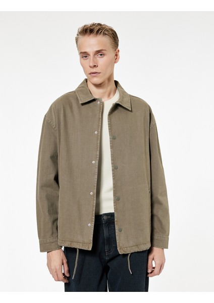 Pamuklu Cepli Bel Detaylı Gömlek Yaka Düğmeli Yıkamalı Oversize Jean Ceket