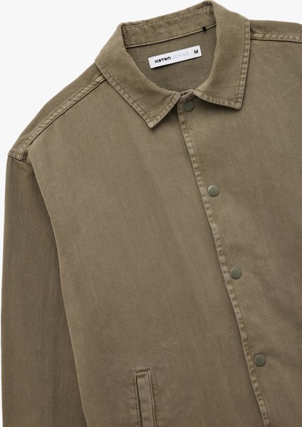 Pamuklu Cepli Bel Detaylı Gömlek Yaka Düğmeli Yıkamalı Oversize Jean Ceket