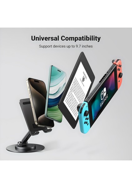 Metal Cep Telefonu Standı Çok Açı Ayarlanabilir Telefon Tutucu 360° Dönebilen Masa Üstü Katlanabilir