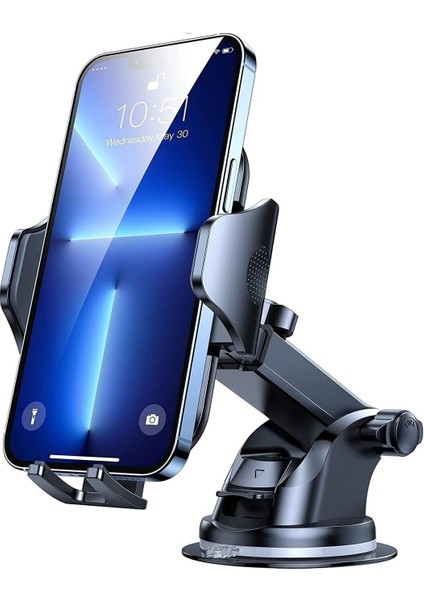 Vantuzlu, Uzayabilen, Otomatik Açılabilen Araç Içi Telefon Tutucu Torpido ve Cama Yapışır Mavi Cam T