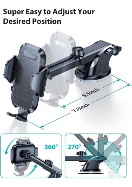 Vantuzlu, Uzayabilen, Otomatik Açılabilen Araç Içi Telefon Tutucu Torpido ve Cama Yapışır Mavi Cam T fiyatları