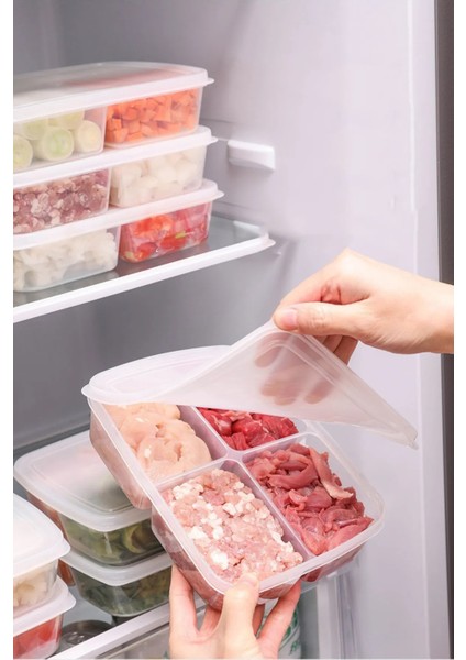4 Bölmeli Buzdolabı Düzenleyici Saklama Kutusu Sebze Et Tavuk Saklama Kabı 250MLX4 =1000ML fiyatları