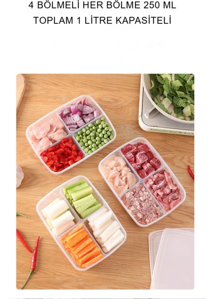 4 Bölmeli Buzdolabı Düzenleyici Saklama Kutusu Sebze Et Tavuk Saklama Kabı 250MLX4 =1000ML fırsatları