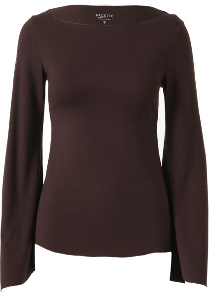 Yarasa Kol Kayık Yaka Bluz Acı Kahve