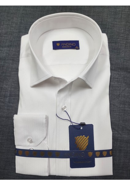 Regularfit Beyaz Çizgili Erkek Gömlek Likralı Esnek Kumaş Yaka Alttan Düğmeli AR0720709-01 fiyatları