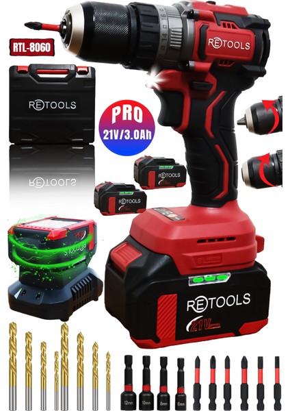 RTL8060 21V 3.0AH Profesyonel Şarjlı Darbeli Vidalama Makinesi