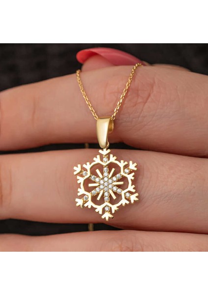 Gümüş Gold Kar Tanesi Kadın Kolye