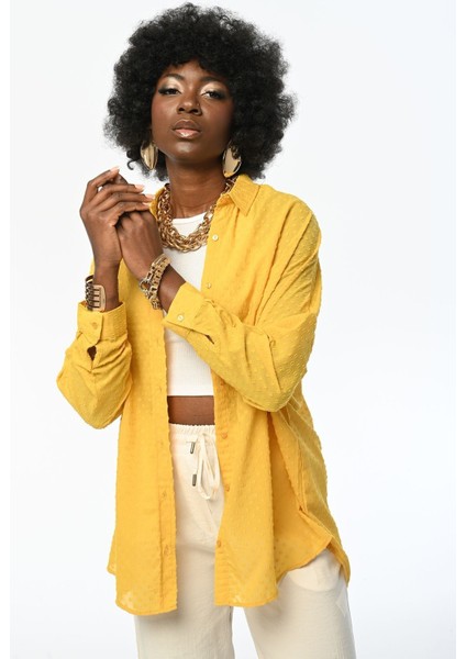 Kadın Oversıze Kesim Desenli Şifon Ince Gömlek