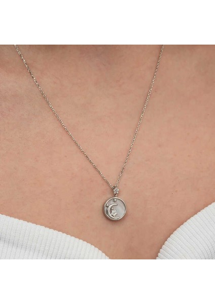 Gümüş Sedef Taşlı Ay Yıldız Hilal Kadın Kolye fırsatları