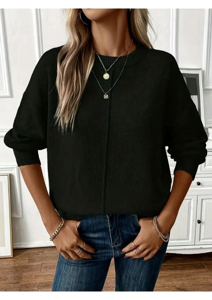 Kadın Uzun Kollu Bisiklet Yaka Düşük Omuz Detaylı Triko Bluz indirimleri