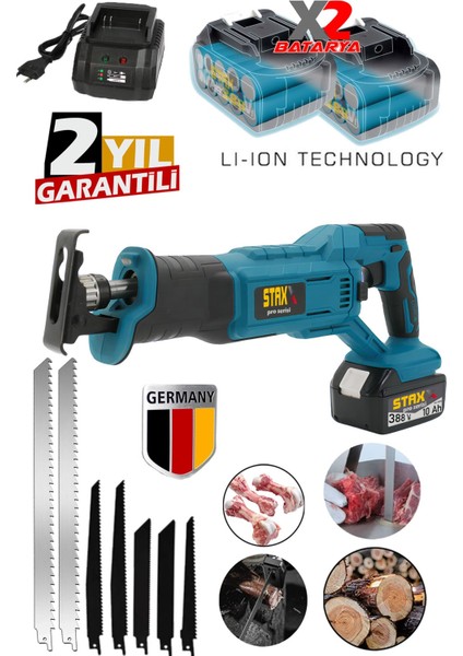 Kömürsüz Motor Yüksek Performans 388VF 10AH Çift Akülü Şarjlı Tilki Kuyruğu Testere Ahşap Metal