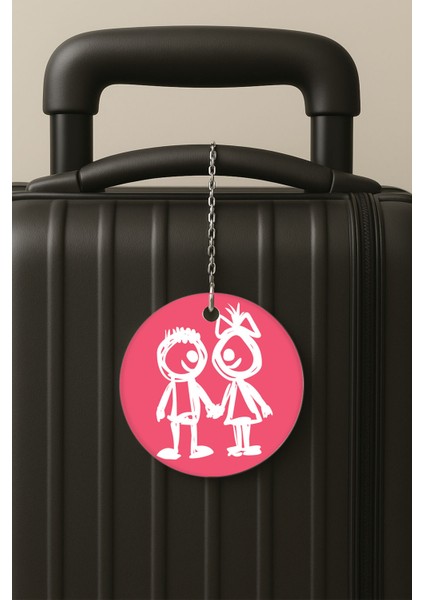 Sen ve Ben Desenli Uv Baskılı Pleksi Bavul Etiketi Seyahat Tatil Valiz Etiketi