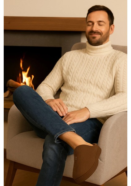 Erkek Kışlık Hafif Rahat Kürklü Tüylü Fitilli Ev Terlik