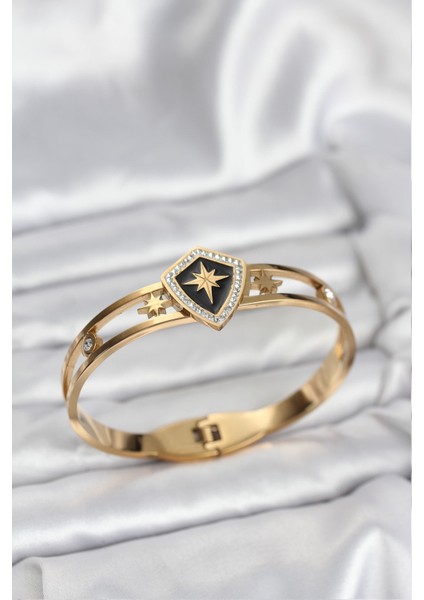 316L Çelik Gold Renk Kutup Yıldızı Kelepçe Bileklik BLK-67761