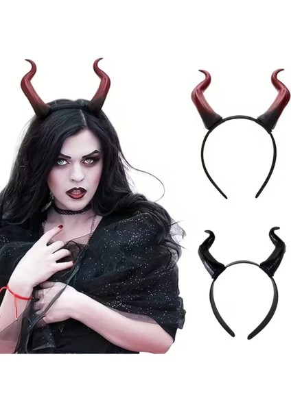 1 Adet El Yapımı, Retro Punk Cadılar Bayramı Boynuz Başlık – Keçi Boynuzu Esintili Anime Pop Sanat Tasarım, Pluş Tüy Detaylı,-Siyah