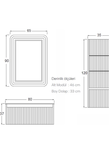 Petra Banyo Dolabı 80 cm (Boy Dolabı Dahil Değildir.)