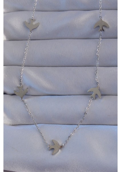 316L Çelik Gümüş Renk Kuş Model Kolye