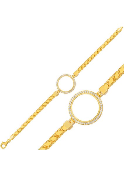 Gümüş Çeyrek Takılabilen Altın Kaplama Kadın Bileklik