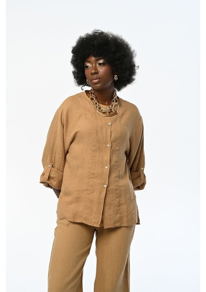 Kadın Bisiklet Yaka Keten Gömlek fırsatları