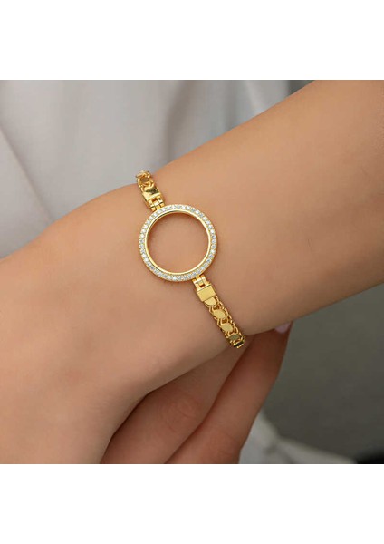 Gümüş Çeyrek Takılabilen Altın Kaplama Kadın Bileklik