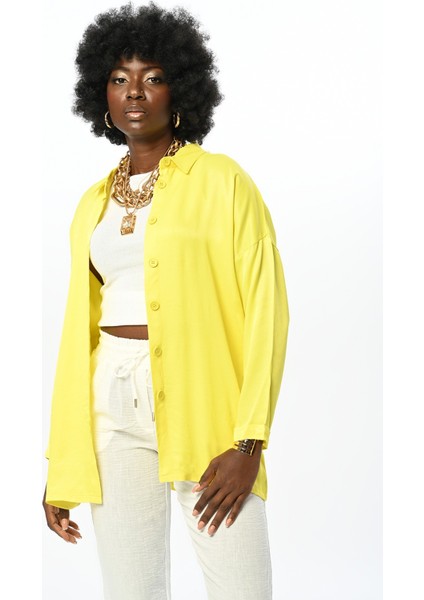 Fuşya Renk Oversıze Kesim Viskoz Gömlek