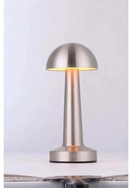 Mantar Model Retro Masa Lambası Mat Gümüş Dimmerli Şarjlı Dekoratif Masaüstü Dekoratif Mantar Lamba fiyatları