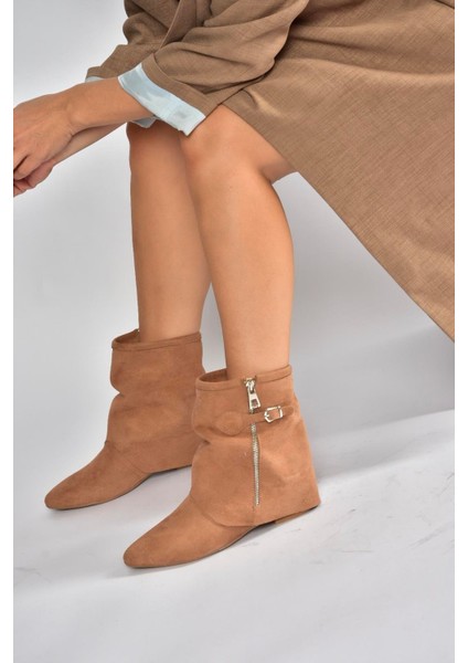 V380518102 Taba Süet Düz Taban Fermuar Detaylı Kadın Bot fiyatları