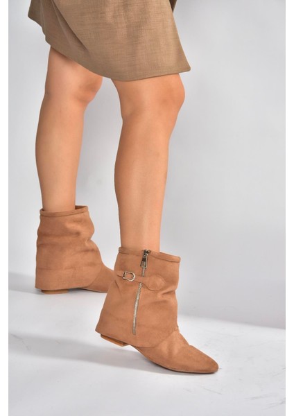 V380518102 Taba Süet Düz Taban Fermuar Detaylı Kadın Bot fırsatları