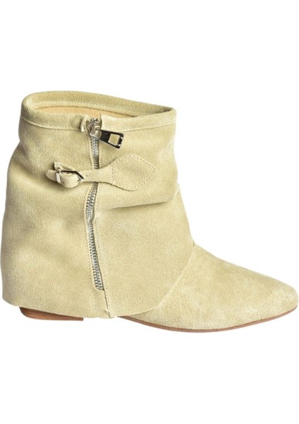 V380614202 Bej Hakiki Deri Süet Fermuar Detaylı Günlük Kadın Bot indirimleri