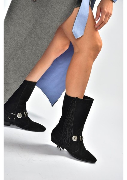 V380625502 Siyah Süet Püskül Detaylı Kadın Bot indirimleri