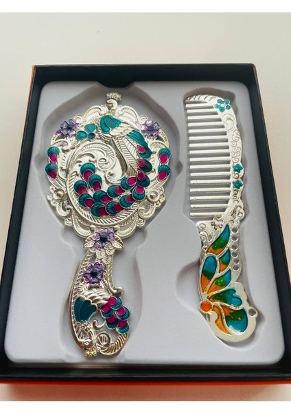 Ayna Tarak Seti, Kutulu-Metal-Hediyelik Takım, 13CM Aynalı Saç Fırçası, Tavuskuşu Figürlü fiyatları