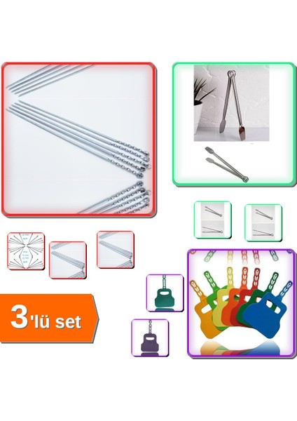 Mangal Şişi 10 Adet + Paslanmaz Maşa 27 cm + Yelpaze Seti | Mangal Keyfi Üçlüsü KEBP27