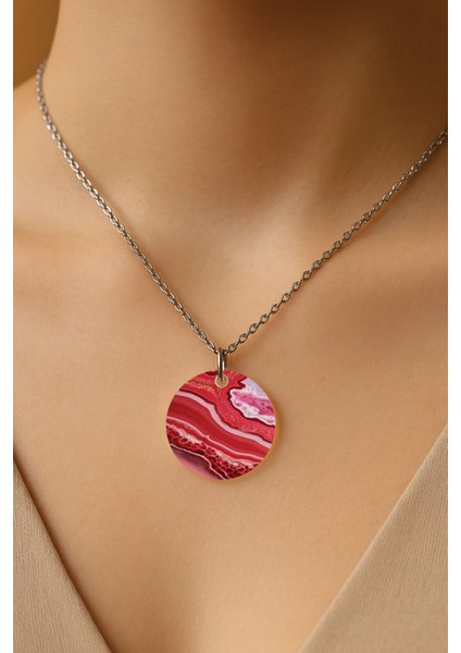 Şeffaf Sert Akrilik Kolye Ucu ve Üzeri Zincirli Desenli Kolye Agate