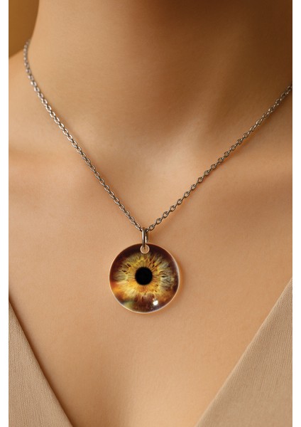 Şeffaf Sert Akrilik Kolye Ucu ve Üzeri Zincirli Desenli Kolye Iris