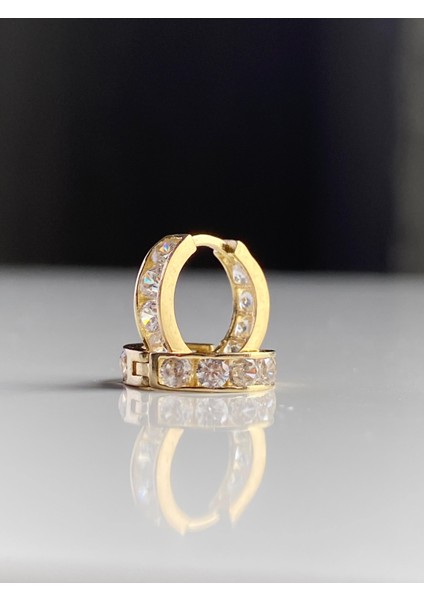 14 Ayar Altın Mini Boy Tam Tur Beyaz Taşlı Küpe modelleri