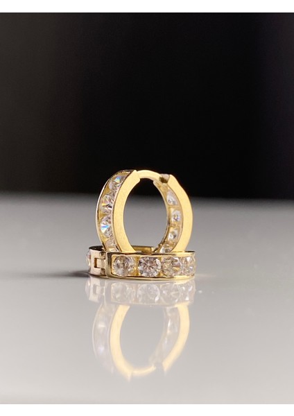 14 Ayar Altın Mini Boy Tam Tur Beyaz Taşlı Küpe fırsatları