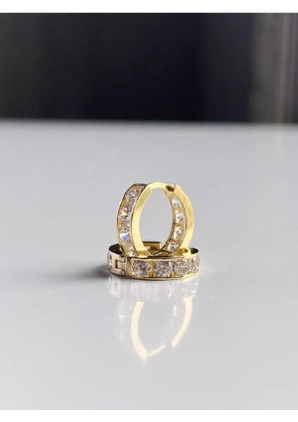 14 Ayar Altın Mini Boy Tam Tur Beyaz Taşlı Küpe indirimleri