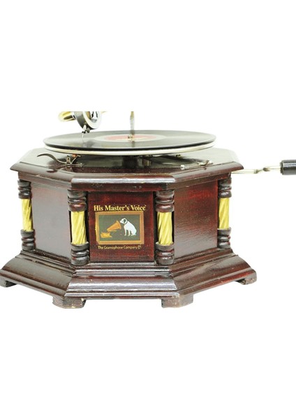 Gramofon Nostaljik Ahşap Sekizgen Köşeleri Bronz Işli Plakçalar ASIG523 fırsatları