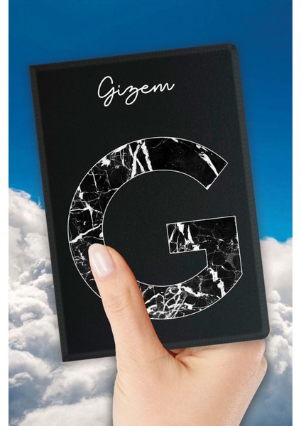 Isim Yazılı Pasaport Kılıfı Desenli Pasaport Kabı Kişiye Özel - G Harfi Mermer