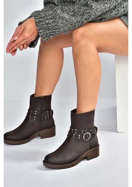 V674121209 Kahverengi Alçak Topuklu Fermuarlı Kadın Bot fiyatları