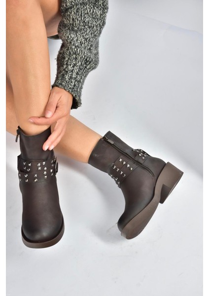 V674121209 Kahverengi Alçak Topuklu Fermuarlı Kadın Bot fırsatları