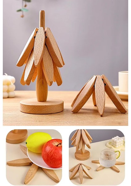 Verano 4’lü Standlı Bambu Ağaç Nihale Seti Katlanır Isıya Dayanıklı 20 cm