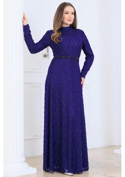 Lina Tesettür Abiye Elbise Mor