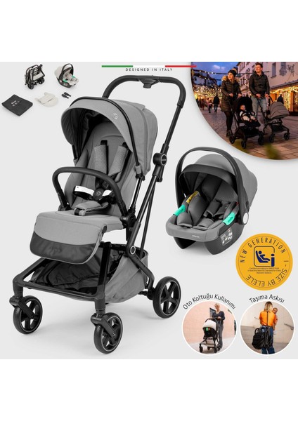 Rotativo Çift Yönlü Kabin Tipi Travel Bebek Arabası Gri