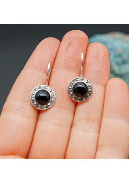 925 Ayar Gümüş Oltu Taşı Kadın Küpe SKÜ00018