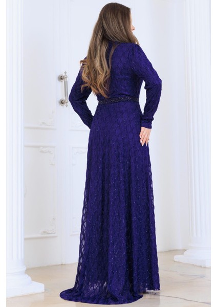 Lina Tesettür Abiye Elbise Mor modelleri