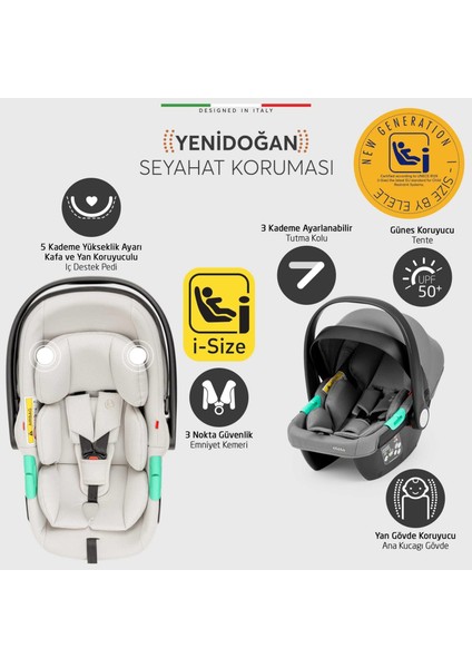 Rotativo Çift Yönlü Kabin Tipi Travel Bebek Arabası Gri