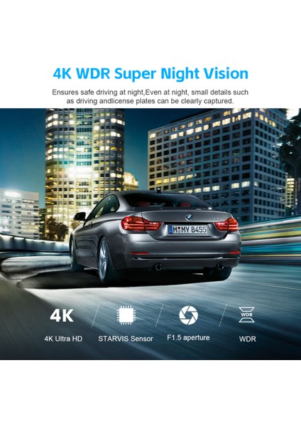 V26C 4K Wifi Araç Kamerası – Çift Kamera, Gece Görüşü, Gps ve G-Sensör Desteği